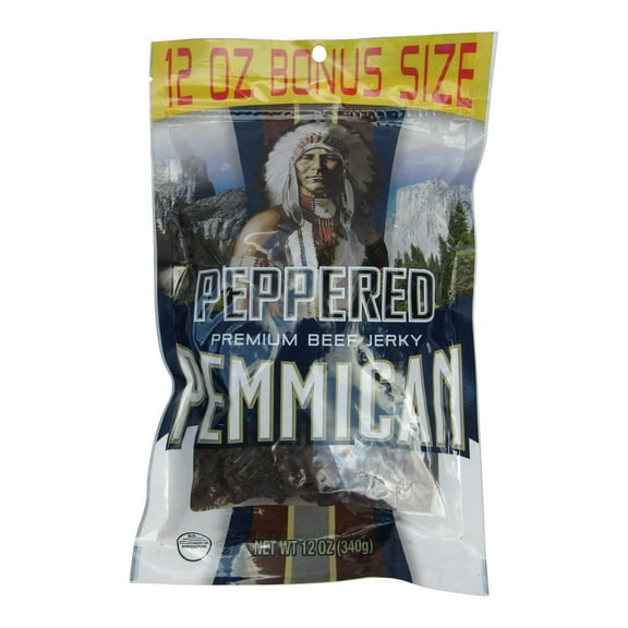 Pemmican Premium Beef Jerky in a Resealable Bag - Peppered Flavor - One 12 Oz Bag