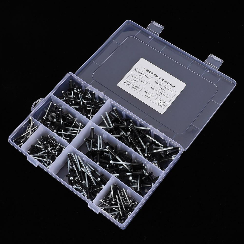 200Pcs Black Blind Rivet Kit Aluminum Blind Rivet Fasteners Assortment 3.2/4.0/4.8mm Blind Rivet 
