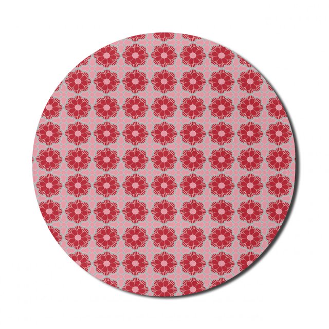 Floral Mouse Pad for Computers, Repetitive Abstract Floral Ornaments in Vivid Style and Tones Pattern, Round Non-Slip Thick Rubber Modern Mousepad, 8" Round, Pale Pink and Pale Taupe, by Ambesonne