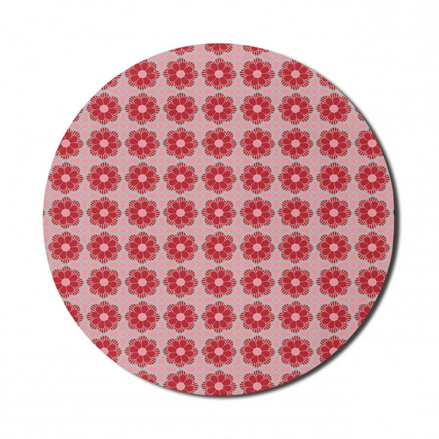 Floral Mouse Pad for Computers, Repetitive Abstract Floral Ornaments in Vivid Style and Tones Pattern, Round Non-Slip Thick Rubber Modern Mousepad, 8" Round, Pale Pink and Pale Taupe, by Ambesonne