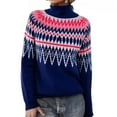 thumbnail image 2 of Stralyhd Fair Isle Sweater Women Boho Retro Embroidered Womens Sweaters Casual Long Sleeve Round Neck Pullover Tops Black Sweaters for Women Hot Pink L, 2 of 4