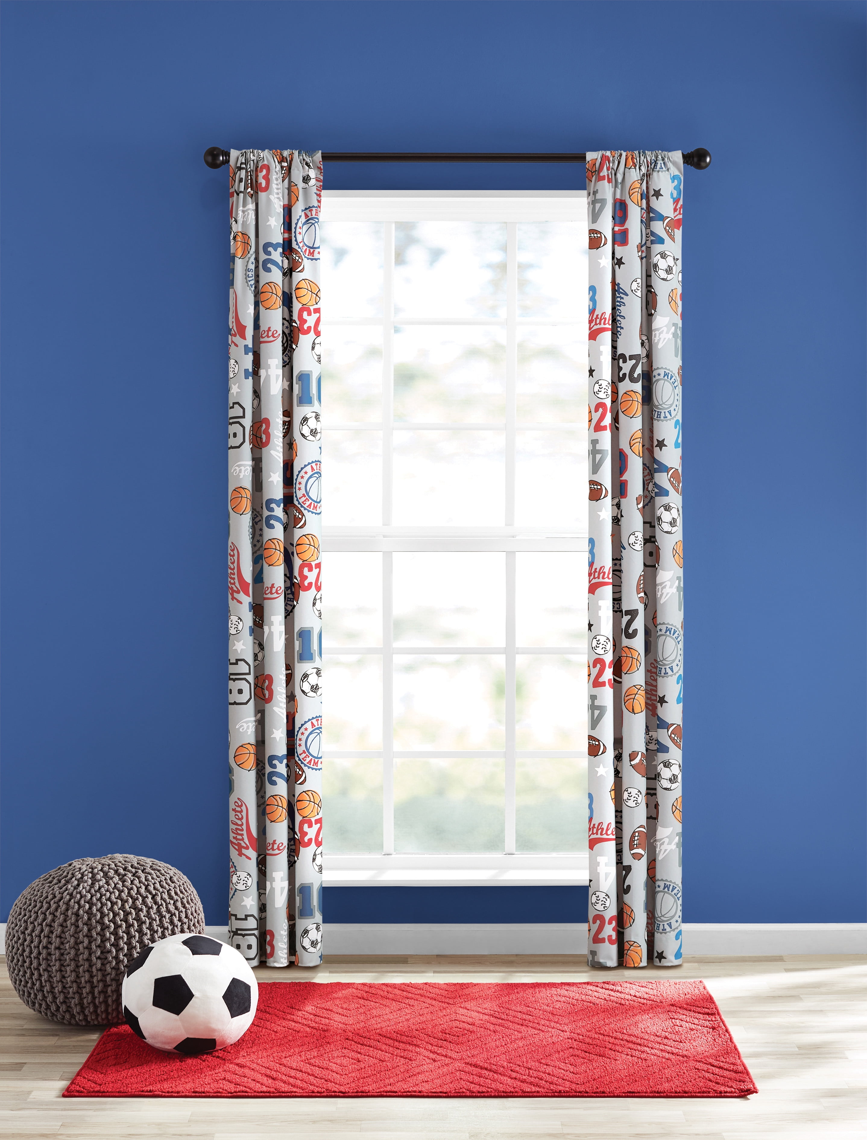 Your Zone Print Room Darkening Curtain Panel Pair, Set of 2, Gray Sports, 30" W x 84"L