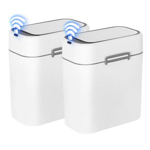PayLessHere Bathroom Trash Can with Lid 2.2 Gallon ，Small Slim Garbage Can for Office (White 2)