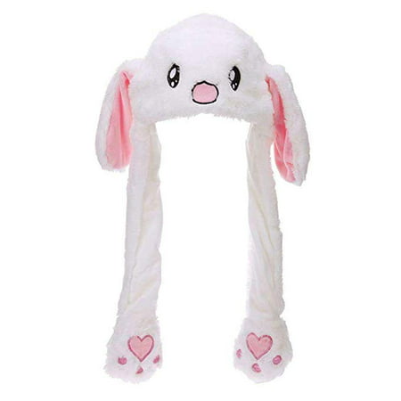 Eutuxia Rabbit Hat with Moving Ears, Funny Soft Plush Moveable Bunny Cap [White]