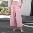thumbnail image 7 of Women's Gingham Palazzo Pants Smocked High Waist Wide Leg Trousers Casual Loose Plaid Cropped Slacks with Pockets 3/4 Length, 7 of 7