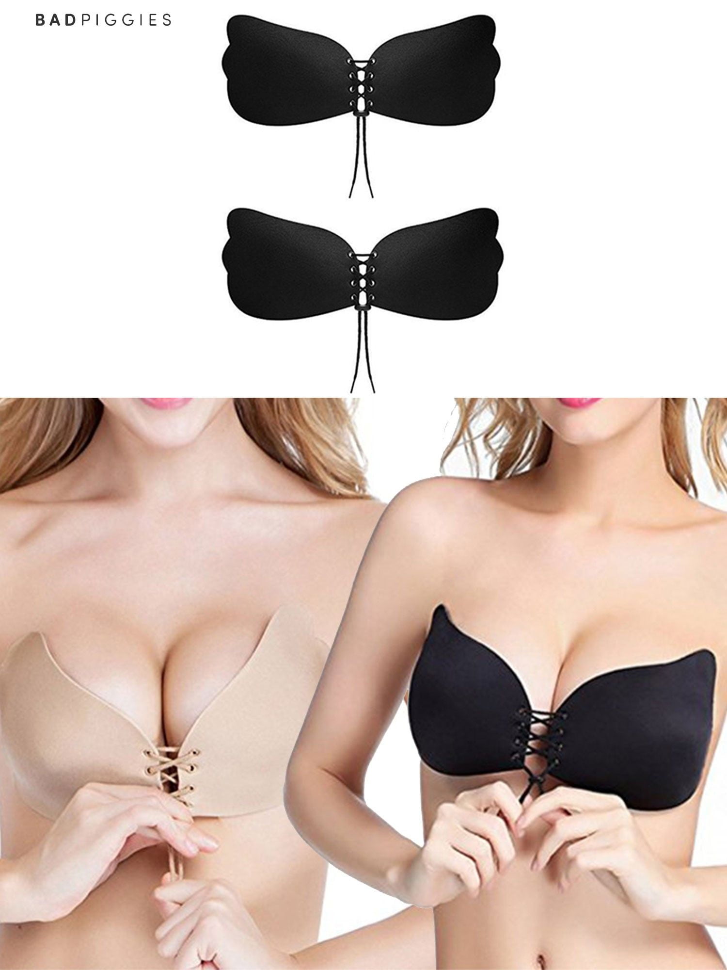 BadPiggies 2Pack Womens Invisible Sticky Bras Self Adhesive Strapless