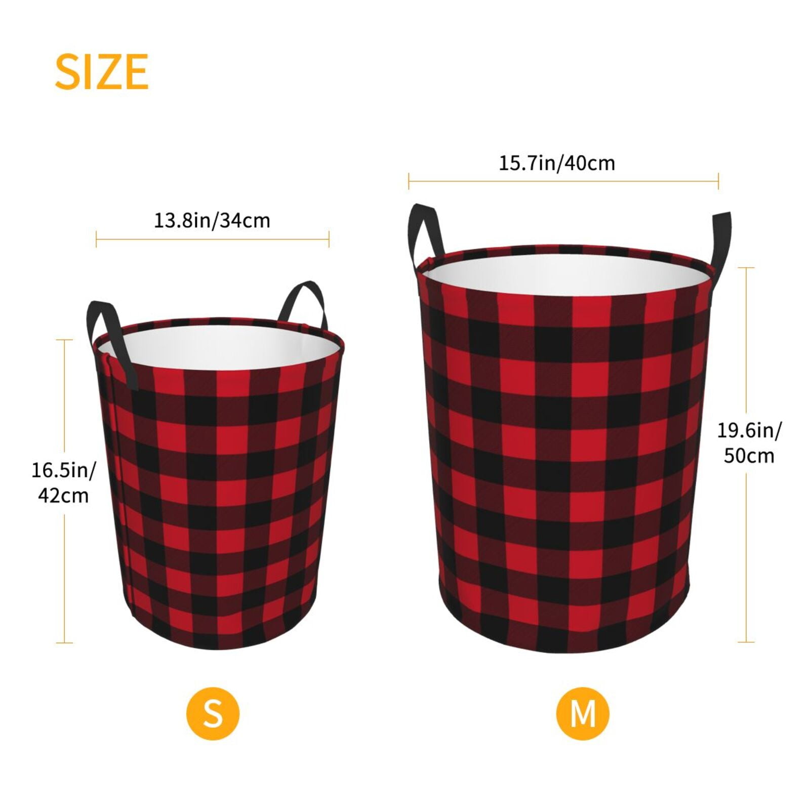 Large Laundry Basket with Handles - Red Black Twill Stripe Plaid Kids Baby Dirty Clothes Laundry Hamper for Bedroom Aesthetic