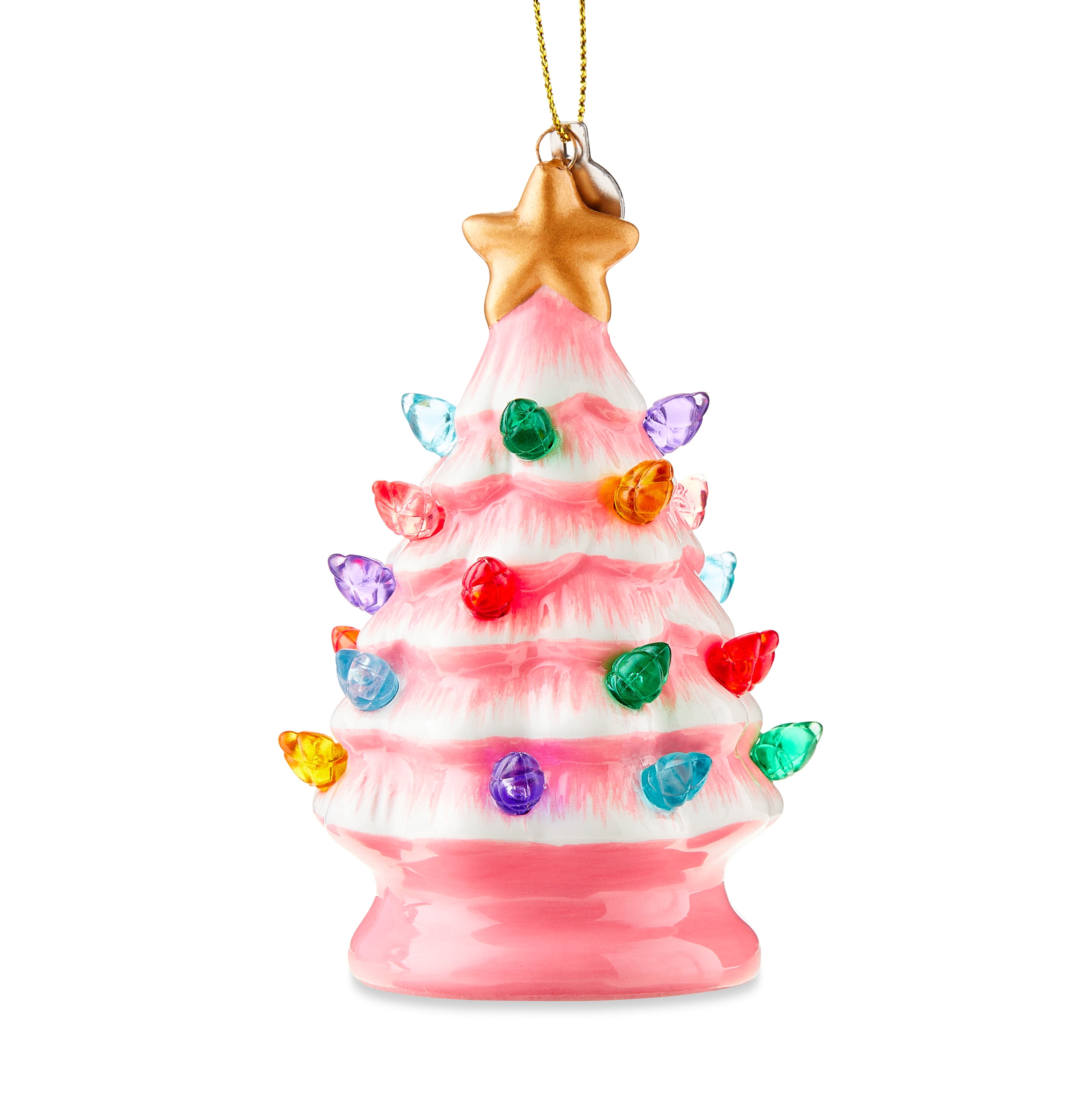 Mr. Christmas 4" Nostalgic Ceramic Lit Tree Ornament Decoration, Pink