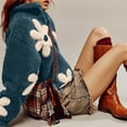 thumbnail image 6 of Womens Floral Print Fleece Jackets Winter Zipper Cropped Coat Casual Long Sleeve Outwear with Pockets Blue S, 6 of 10