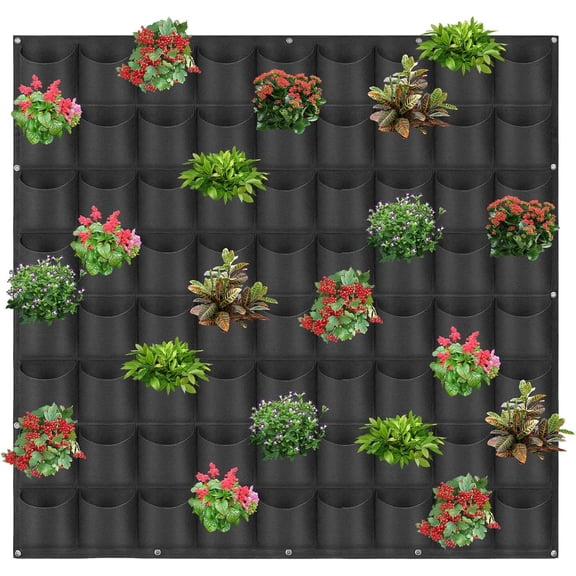72 Pockets Hanging Planter Bags, Hanging Vertical Wall Mounted Plant Planting Grow Bags, Herb Garden Planter Outdoor Indoor Growing Bag, Gardening Vertical Greening Flower Container(1m×1m, Black)