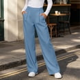 thumbnail image 2 of Women's Autumn Winter Casual Solid Color Pocket Loose Suit Pants High Waist Button Zipper Wide Leg Versatile Long Trousers for Office Work Daily Wear, 2 of 8