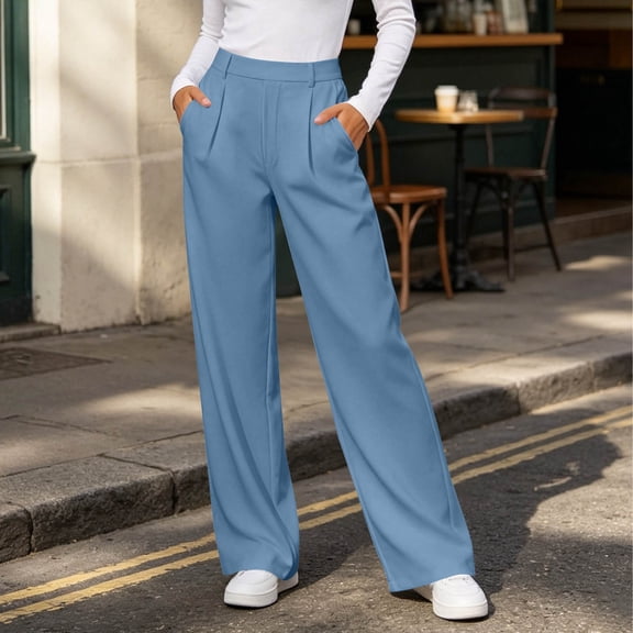 JOANKDMI Wide Leg Dress Pants for Women High Waisted Pleated Trousers with Pockets Business Casual Flowy Work Office Suit Pants Elegant Classic Tailored Relaxed Fit