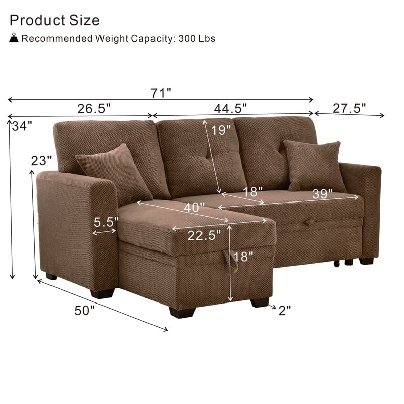L-Shaped Sectional Sofa with Pull-Out Bed and Reversible Chaise, Convertible Sleeper Sofa Bed Modern Couch Bed for Living Room Apartment