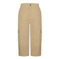 thumbnail image 4 of Cargo Capris for Women Casual Stretch Straight Leg Cargo Pants Loose High Waisted Button Cropped Trouser with Pocket Khaki M, 4 of 7