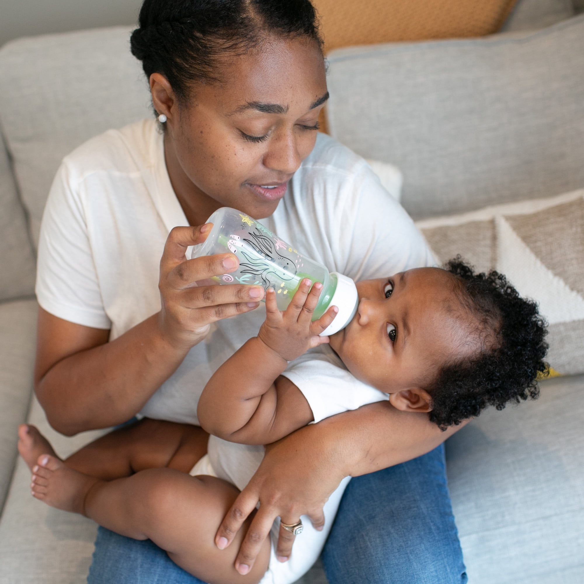 Dr. Brown's Natural Flow Anti-Colic Options+ Wide-Neck Baby Bottle, Ocean Decos, 9oz/270ml, Level 1 Slow Flow, 0m+, 2 Pack
