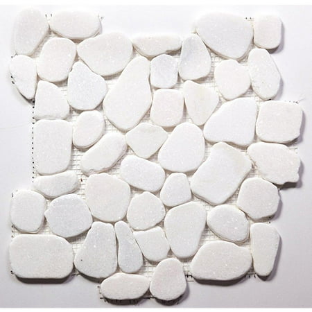 - white jade flat natural pebble stone mosaic tile / 1 sq ft