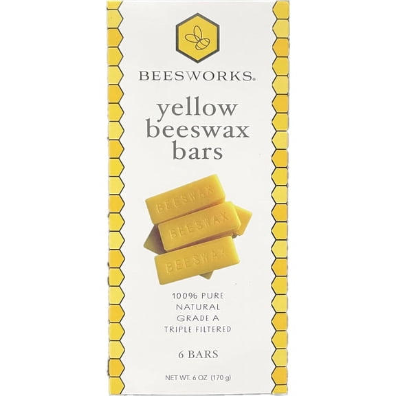 Beesworks® (6) 1oz Yellow Beeswax Bars - Package of (6) 1oz Bars (6oz) - Cosmetic Grade.