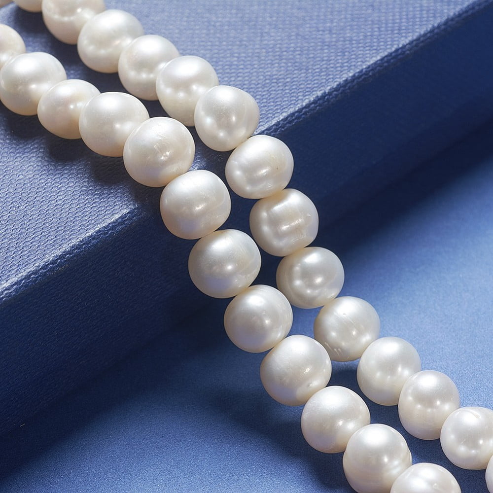 Natural Cultured Freshwater Pearl Beads Strands Round Beige 8.5~9mm Hole: 0.8mm about 45pcs/strand 14.96 inch(38cm)