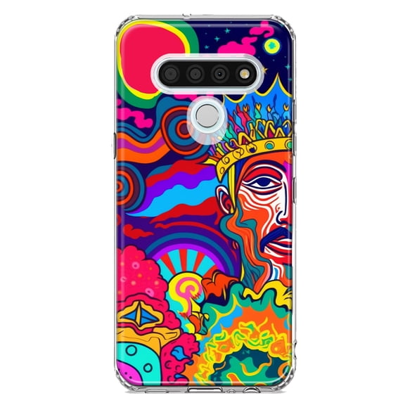 MUNDAZE LG Stylo 6 Shockproof Clear Hybrid Protective Phone Case Neon Psychedelic Indie Hippie Indie King Cover