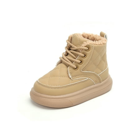 

SIMANLAN Boys Warm Ankle Boots Platform Snow Boot Cotton Lined Short Bootie Outdoor Slip Resistant Winter Shoes School Diamond Comfort Booties Khaki 11C