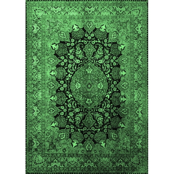 Ahgly Company Indoor Rectangle Medallion Emerald Green Traditional Area Rugs, 4' x 6'