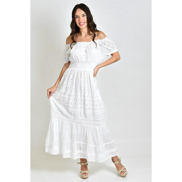 Vestido midi de algodon Roman Fashion 8518 blanco multicolor G