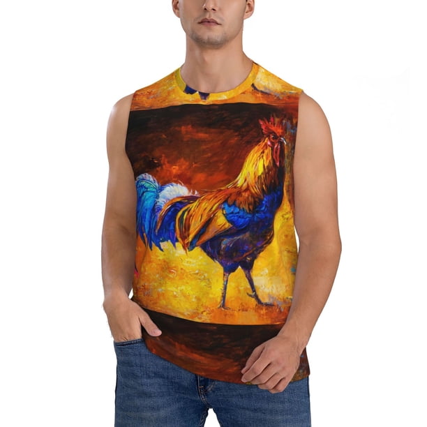 Balery Colorful Rooster Camisetas sin mangas para hombre, absorbe la humedad y protege contra el mal olor.-Small