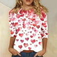 thumbnail image 4 of Valentine's Day Shirts for Women 3/4 Sleeve Spring Tops Love Hearts Print Crewneck Cute Casual Graphic Tee Tshirts (S, White 10), 4 of 5
