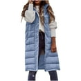 thumbnail image 2 of UQJfacai Long Puffer Vest Women Sleeveless Hooded Winter Coats Warm Quilted Vests Button Down Puffy Jacket Fall Casual Outerwear, 2 of 8