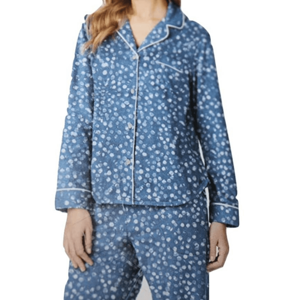 DKNY DKNY Women's Notch Collar Velour Fleece Pajamas Set In Blue