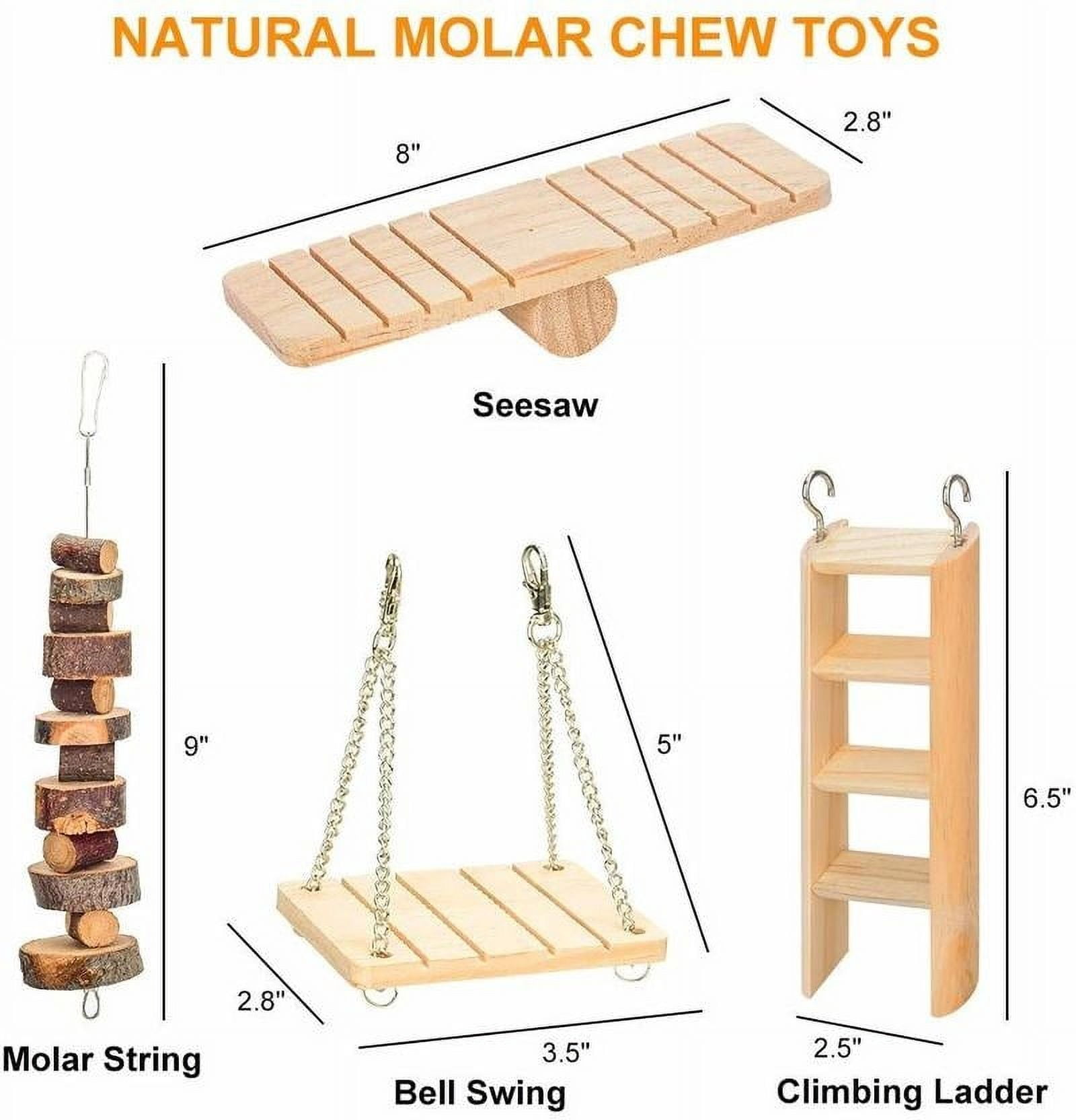 ODOMY 10 Pcs/set Hamster Toy Set Wooden Dumbbells Teeth Care Molar Toy Natural Wooden Exercise Bell Roller Toy