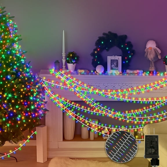 Multicolor Christmas Mini Lights，Outdoor Cluster Light，750 LED Firecrackers String, 10 Modes Timer Remote Waterproof Plug in Twinkle Fairy for Tree Garland Window Party