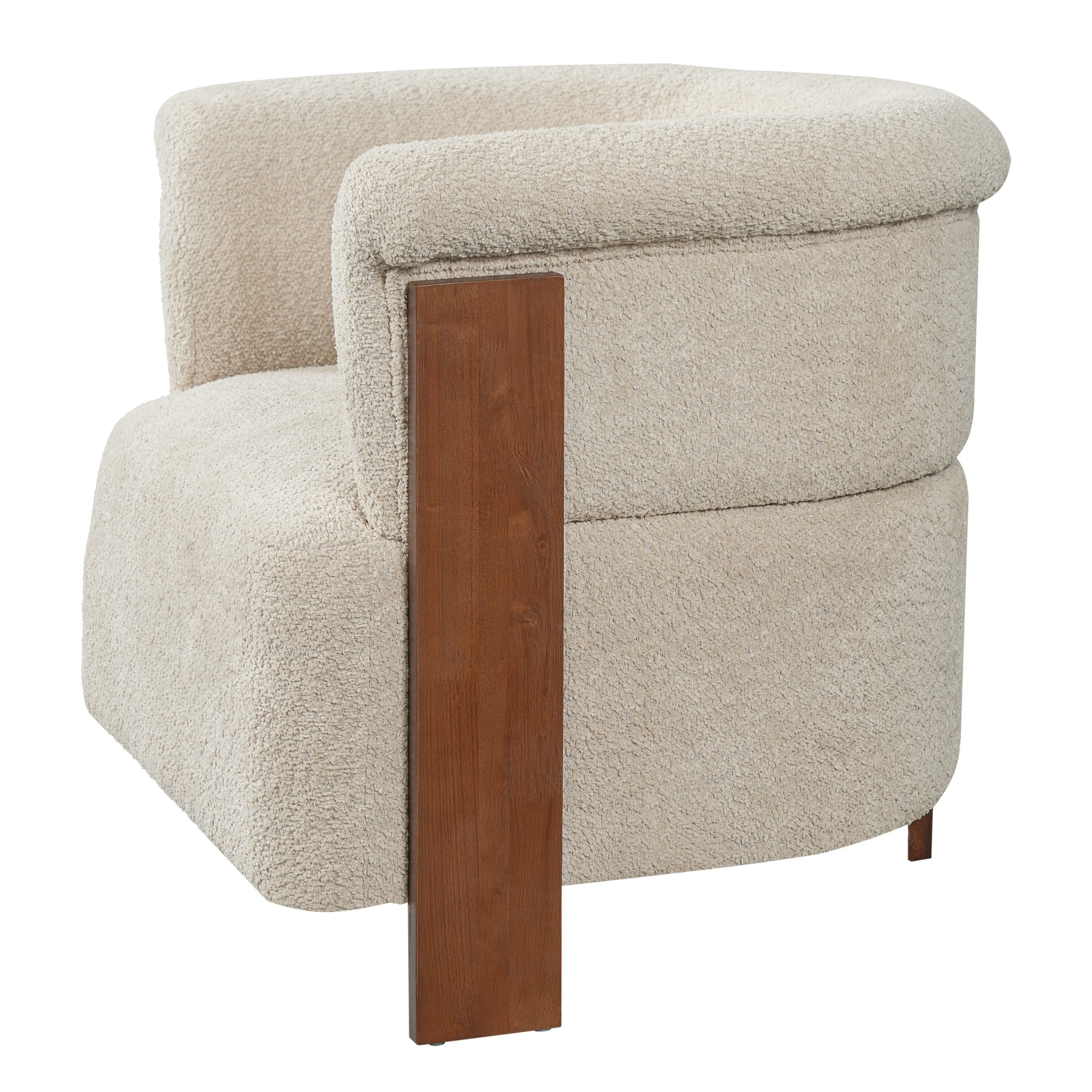 Christopher Knight Home Mid-Century Curved Upholstered Barrel Accent Chair with Wooden Legs, Almond