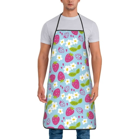 

Junzan Strawberry And Flowers Print Kitchen Cooking Aprons Chef Apron for Men and Women Professional for Cooking Bib Aprons for Kitchen/Crafting/BBQ/Drawing