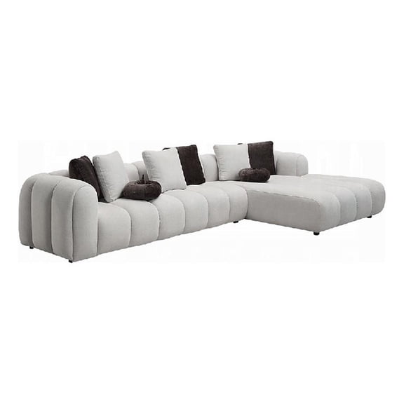 Benjara 145" Nela Sectional Sofa- 8 Throw Pillows- Ivory White Linen