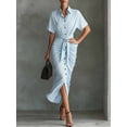thumbnail image 2 of CIENVNSTG Women Shirt Dresses Spring Button Short Sleeve Satin Ruched Maxi Summer Dress 2026 Cocktail Party Wedding Light Blue L, 2 of 5