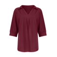 thumbnail image 5 of Basic T Shirts for Women Summer Temperament Chiffon Women's Loose V-neck Three-quarter Sleeve Solid Color Shirt Top, 5 of 6