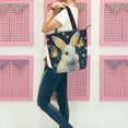 thumbnail image 6 of Zipper canvas bag large capacity large size practical handbag durable Canvas with leather material Cute Rabbit and Butterfly, 6 of 7