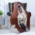 thumbnail image 4 of Outer Space Soft Flannel Fleece Throw Blanket, Kitty Cosmonaut on Earth World in Front of Color Splash Surreal Design, Cozy Plush for Indoor and Outdoor Use, 50" x 60", Red White, by Ambesonne, 4 of 5