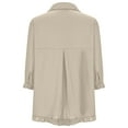 thumbnail image 5 of Dazajoo Today's Deals 3/4 Sleeve Button Down Shirts for Women Cotton Linen Solid Color Blouses Summer Vintage Ruffle Hem Lightweight T-shirt,Beige,S, 5 of 7