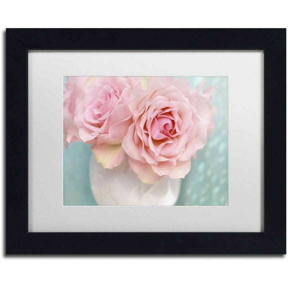 Trademark Fine Art 'Pink Rose Bouquet' Canvas Art by Cora Niele, White Matte, Black Frame