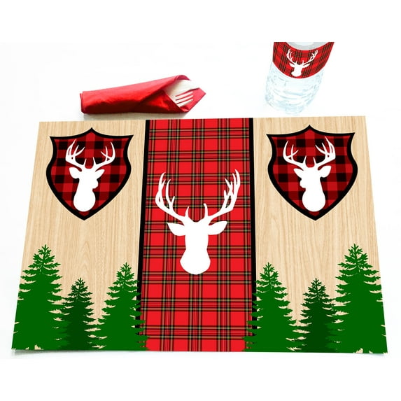 Woodland Reindeer Bottle Wrap Labels - 20 Pack, Lumberjack Theme, For Water Bottles, Camping Party Decor, USA Made