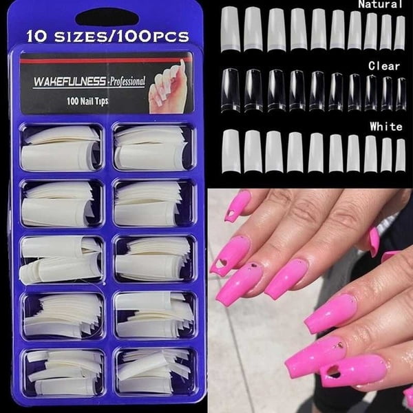 Square Nails 100 Pcs Long Nail Tips Half Cover Acrylic Nails Extensions Tips Acrylic False Nails Tips For Nail Manicure And Diy Natural By Boobeauty Walmart Com
