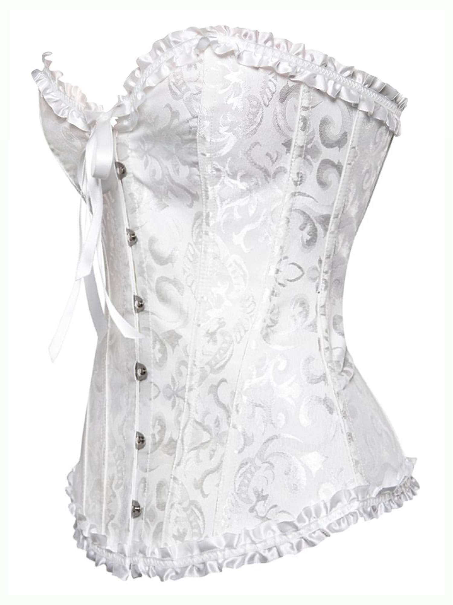 thumbnail image 3 of MISS MOLY Women's Lace Up Boned Plus Size Overbust Bridal Corset Bustier Bodyshaper Top White 6XL, 3 of 6