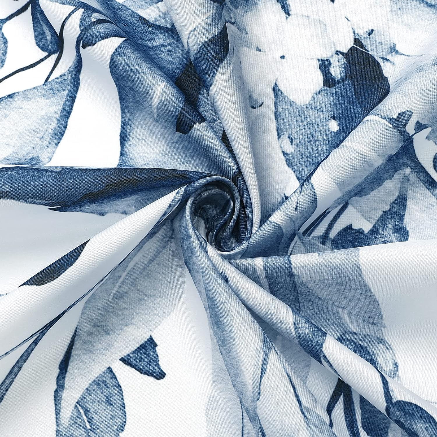 Gibelle Extra Long Shower Curtain 72 x 84, Navy Blue Floral Shower Curtain for Bathroom, Watercolor Plant Eucalyptus Leaves Fabric Shower Curtain Set with Hooks