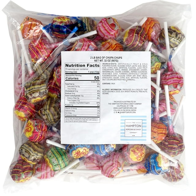 ChupaChups Assorted Lollipops, 2 Pound Bulk Bag, Individually Wrapped Assorted Lollipops