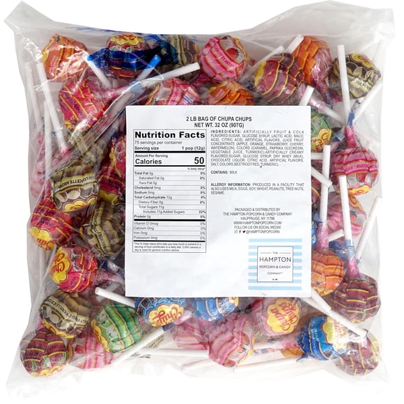 ChupaChups Assorted Lollipops, 2 Pound Bulk Bag, Individually Wrapped Assorted Lollipops