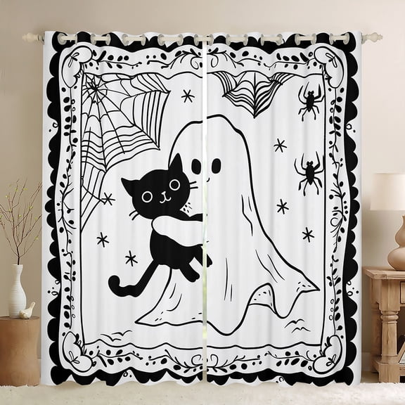 Feelyou Funny Halloween Ghost Black Out Curtains, Gothic Spider Web Curtains Pack of 2 (42x63 Each), Teens Boys Girls Kids Bedroom Curtains, Curtains and Drapes Home Decor