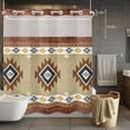 thumbnail image 2 of No Hook Shower Curtain with Snap in Liner, Boho Aztec Tribal Totem Ethnic Style Waterproof Fabric Bathroom Curtain Mesh Top Window, Retro Brown Wood Board Shower Curtains 72x72in, 2 of 9