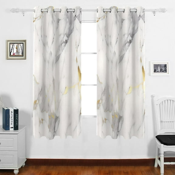 White and Gold Marble Grommet Blackout Curtains Thermal Insulated Window Curtain Sets for Bedroom Living Room 63"L x 55"W 2 Panels